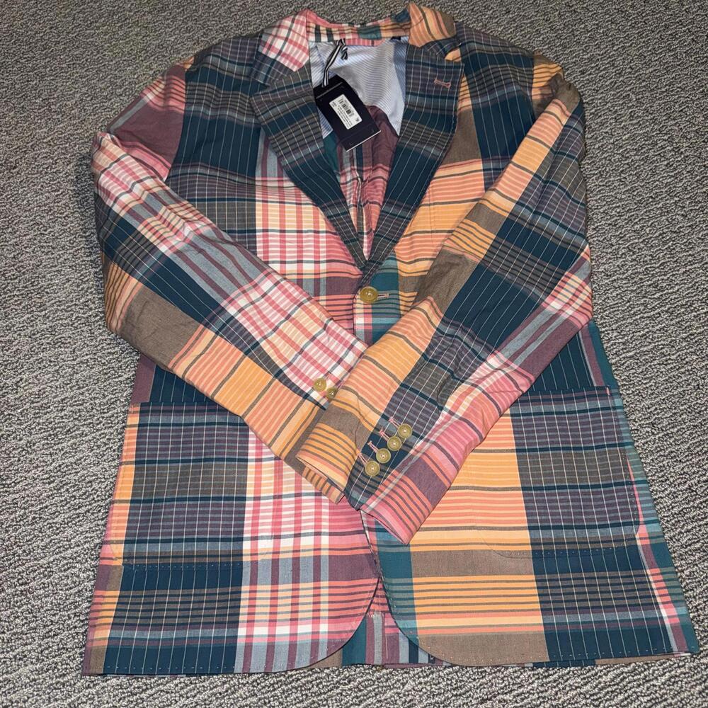 Vineyard Vines Multicolor Plaid Blazer Jacket boys Madras Blazer size 18 - Picture 6 of 9